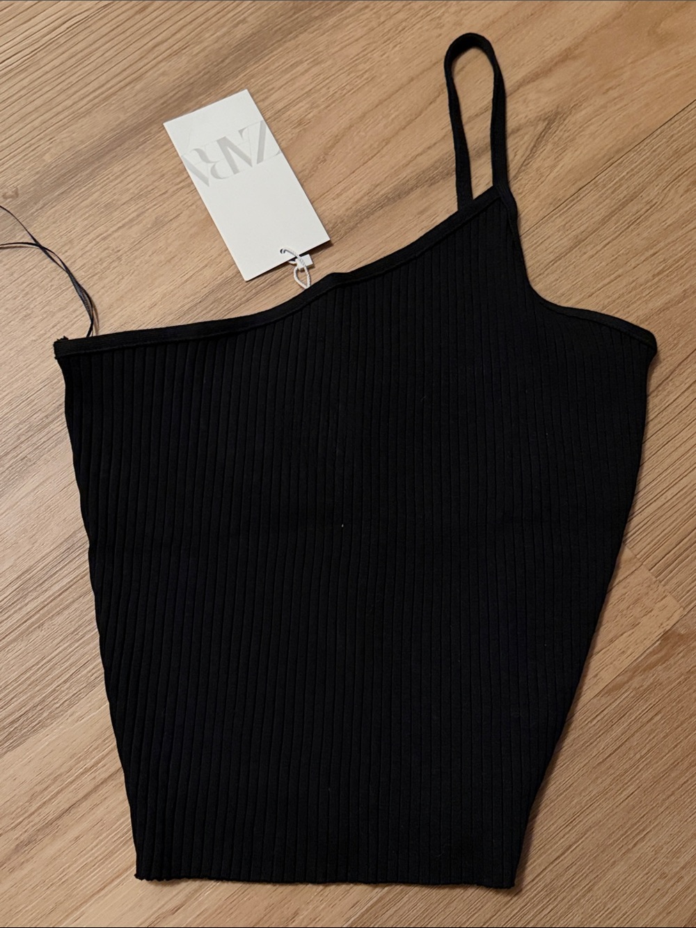 Zara Black Ribbed One-Shoulder top